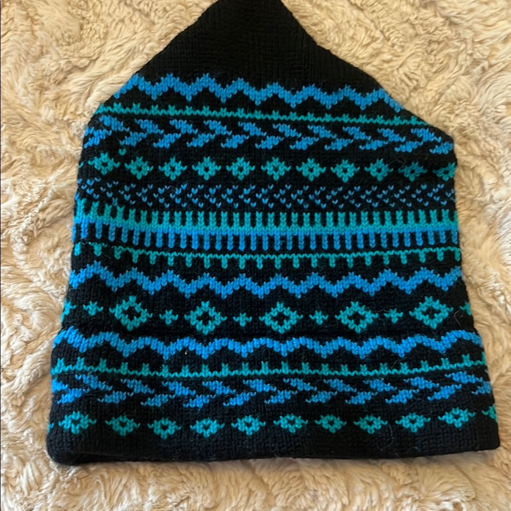 Black and Blue Patterned Knit Beanie
